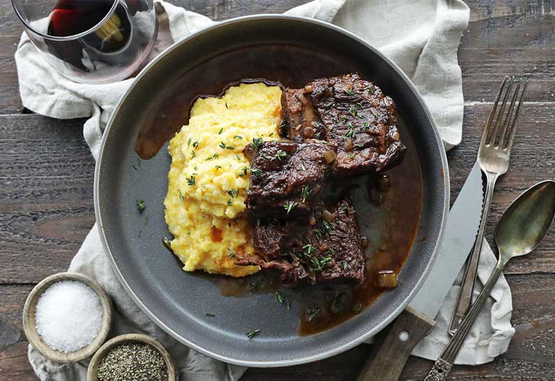Red Wine Braised Short Ribs over Creamy Polenta