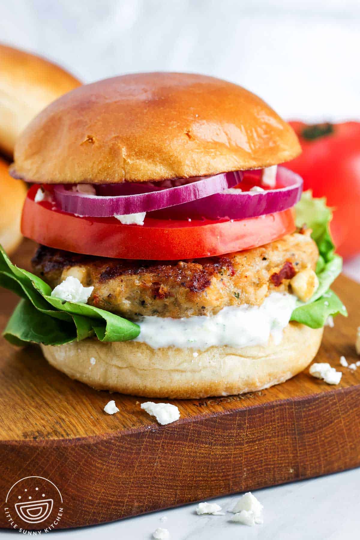 Greek Chicken Burgers with Feta and Tzatziki