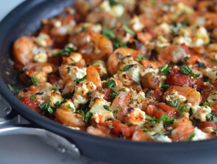 Greek Shrimp Saganaki with Tomatoes, Feta, and Dill