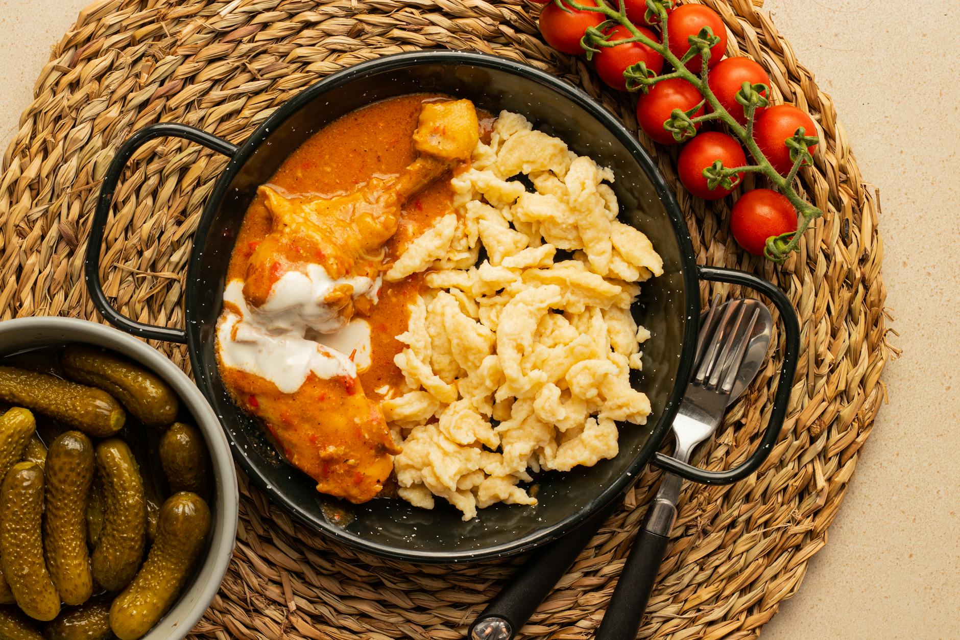 Hungarian Chicken Paprikash with Sour Cream and Buttered Noodles