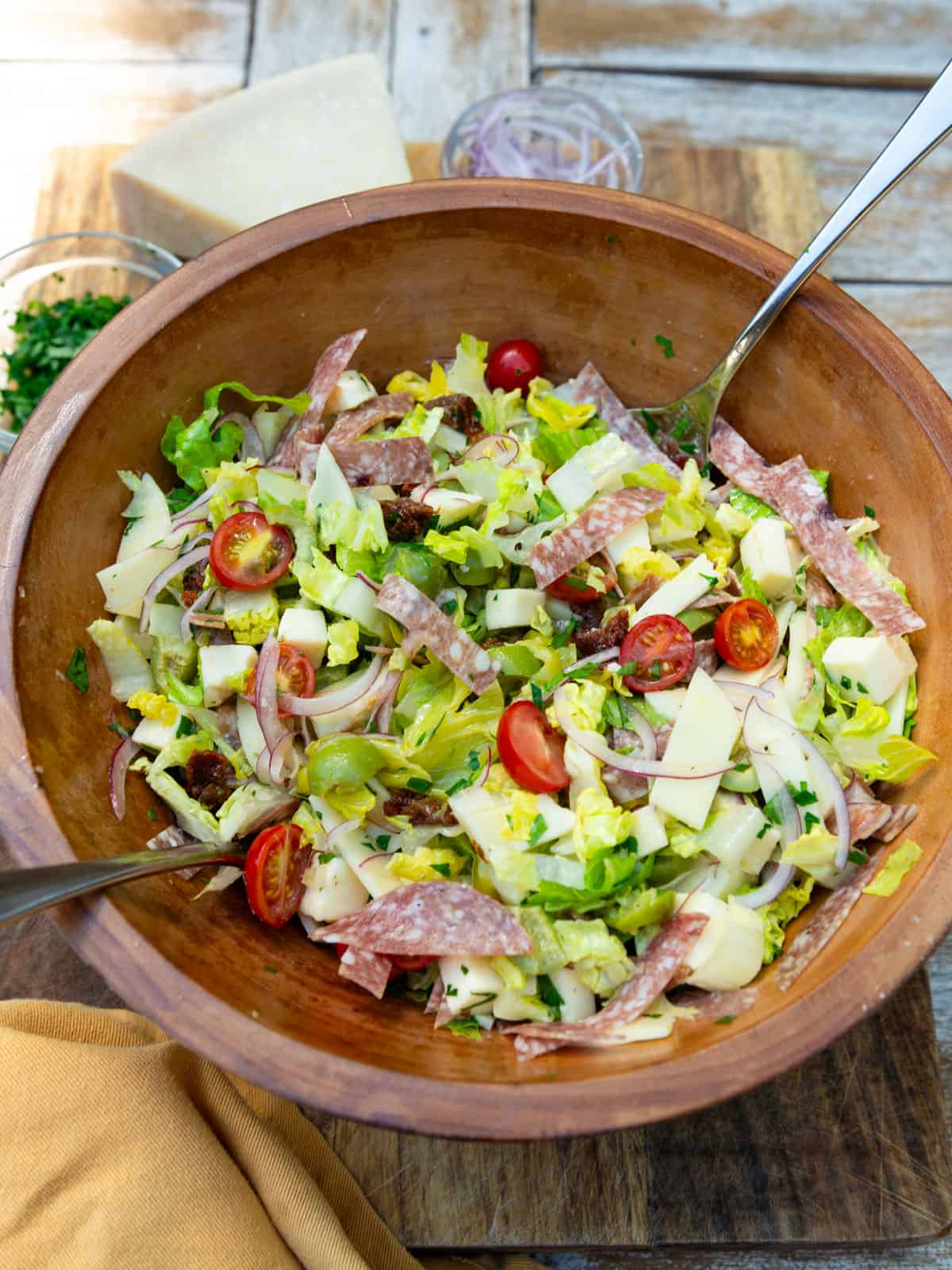 Italian Chopped Antipasto Salad with Salami and Provolone