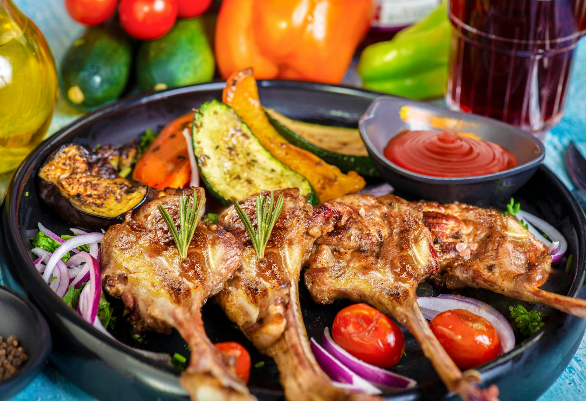 Garlic-Rosemary Lamb Chops with Roasted Vegetables