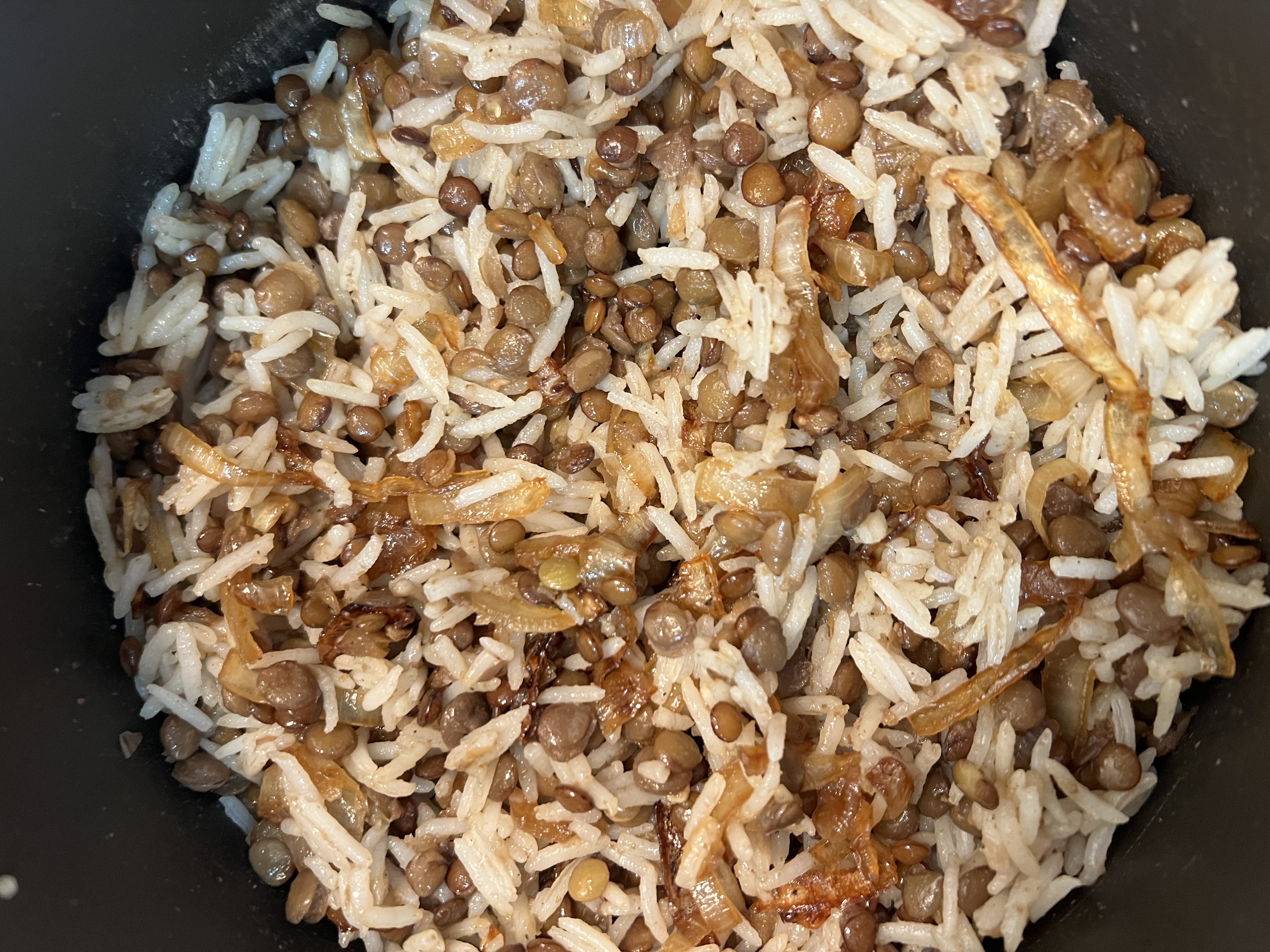 Mujadara with Caramelized Onions, Lentils, Rice, and Garlicky Yogurt