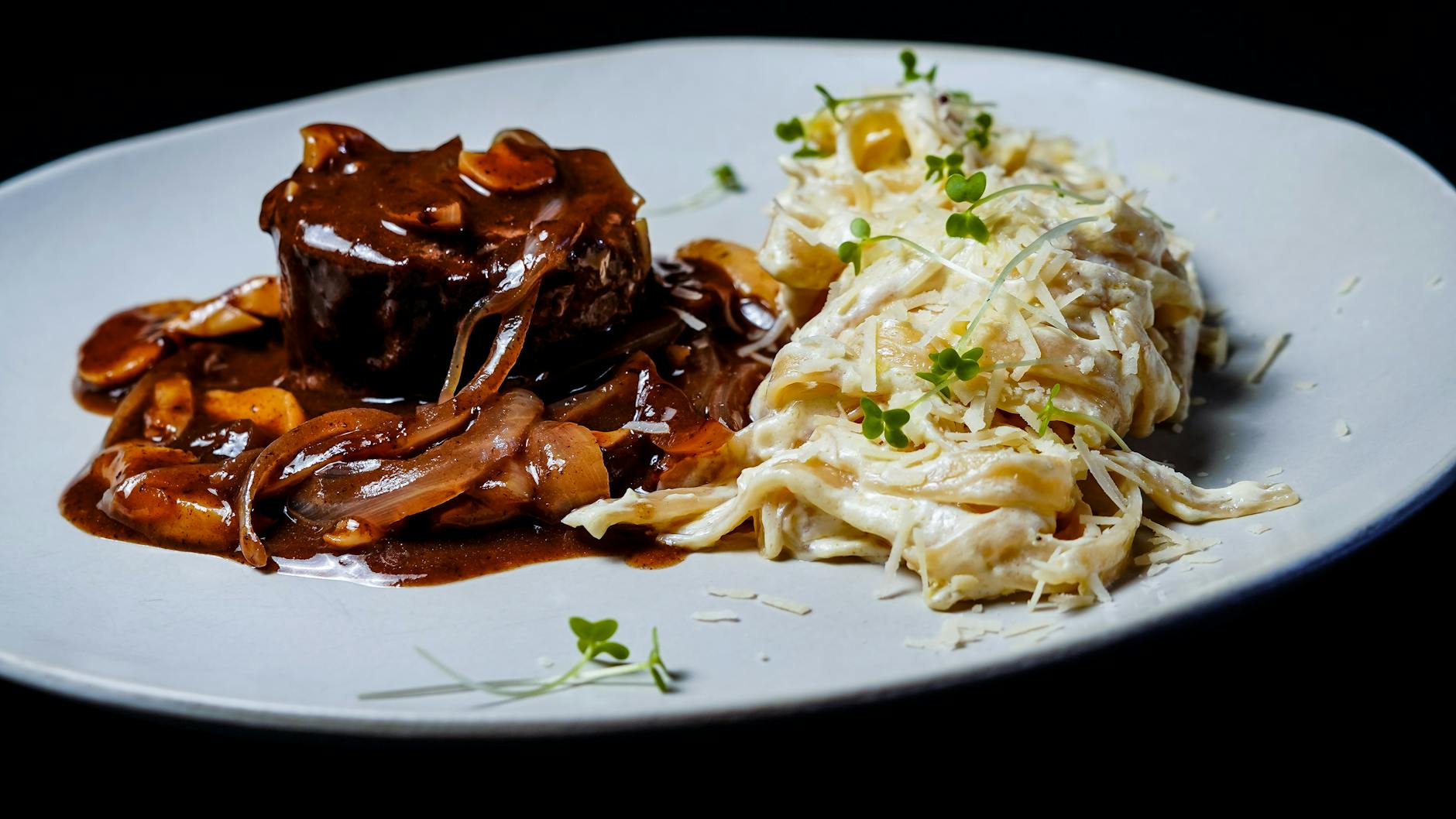 Creamy Mushroom Stroganoff with Sherry and Buttered Egg Noodles