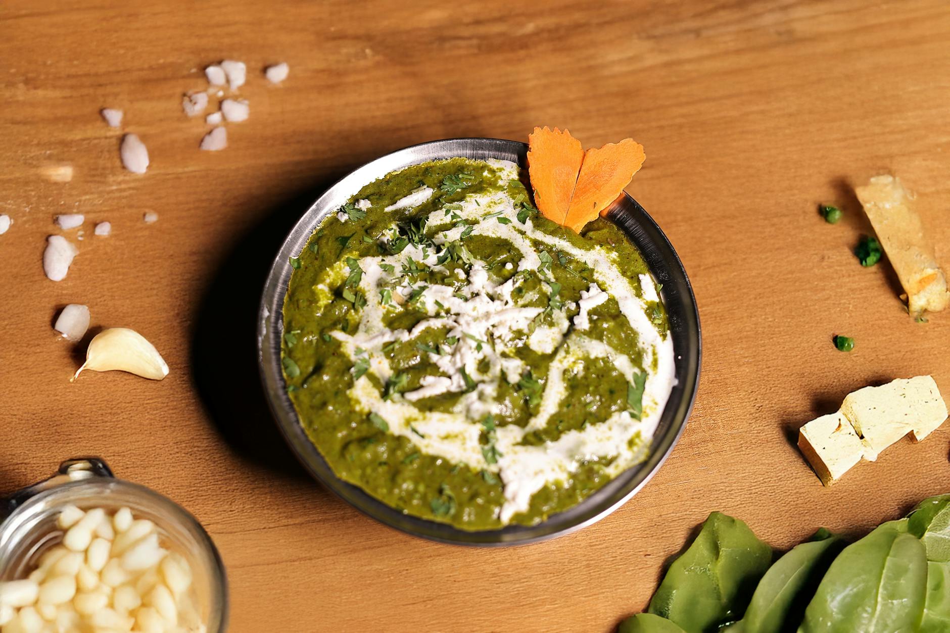 Punjabi Palak Paneer with Ginger, Garlic, and Cream
