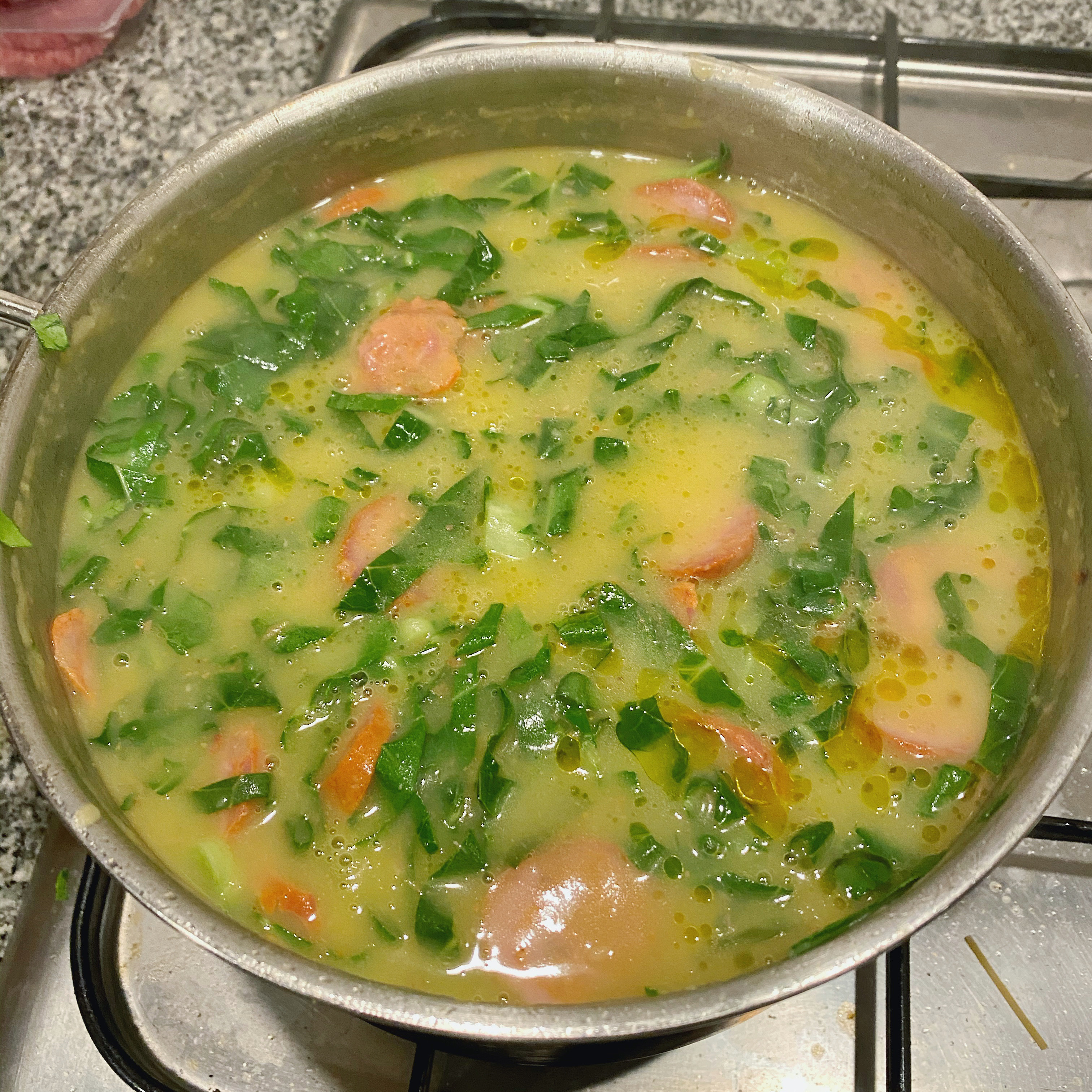 Portuguese Caldo Verde with Chorizo and Kale
