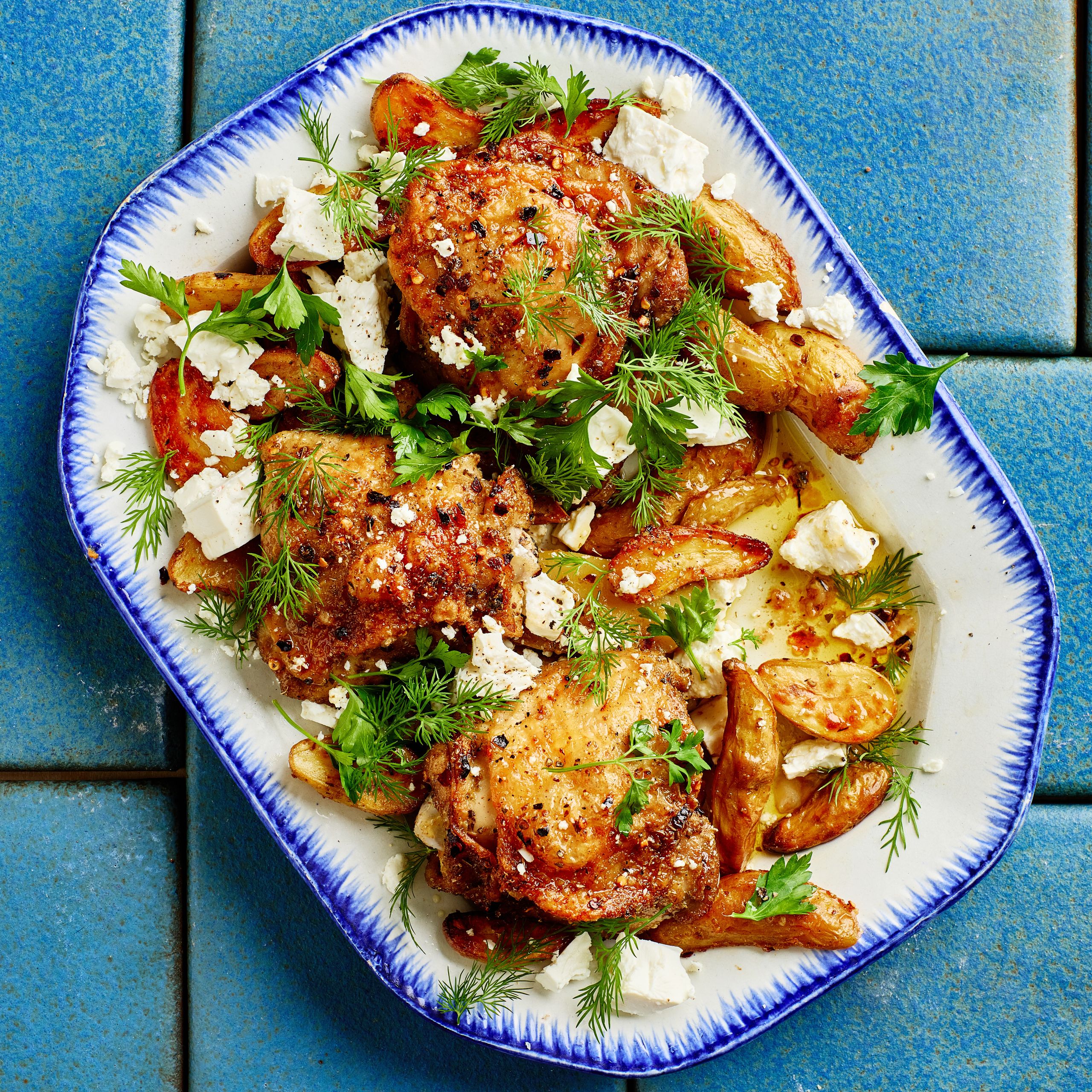 Greek Sheet-Pan Chicken Thighs with Lemon Potatoes
