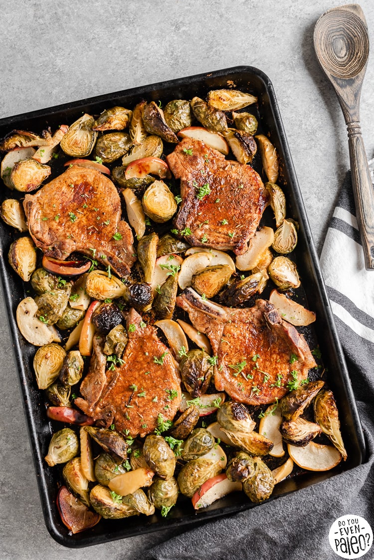 Sheet-Pan Spiced Pork Chops with Roasted Apples and Brussels Sprouts