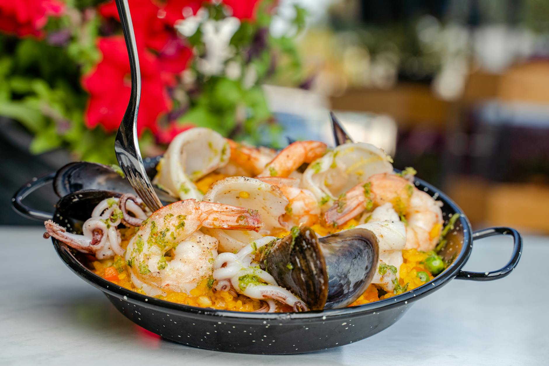 Spanish Paella with Saffron, Chicken, and Seafood